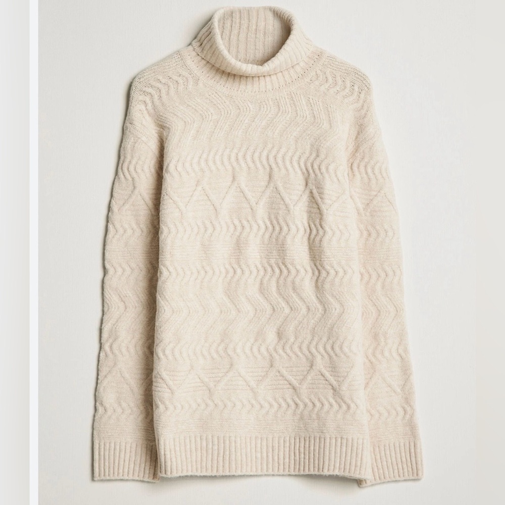 NN07 Bert Structured
Rollneck Ecru Turtleneck Cable Knit Sweater - Cream